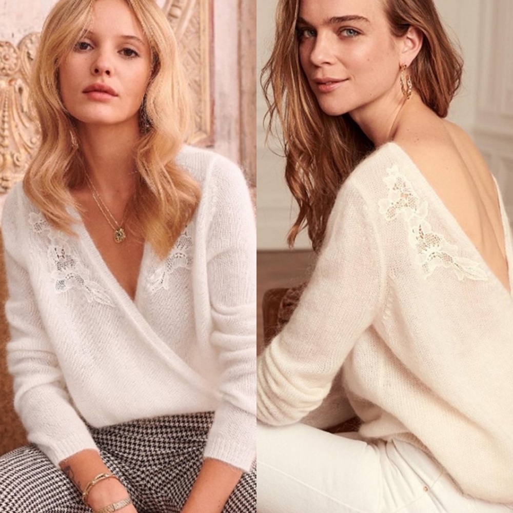 Sezane Timothee White Cream Wrap Jumper Sweater in Medium